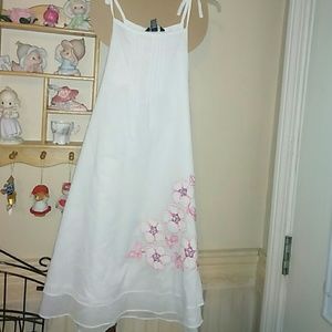 White summer dress with pink flower design
